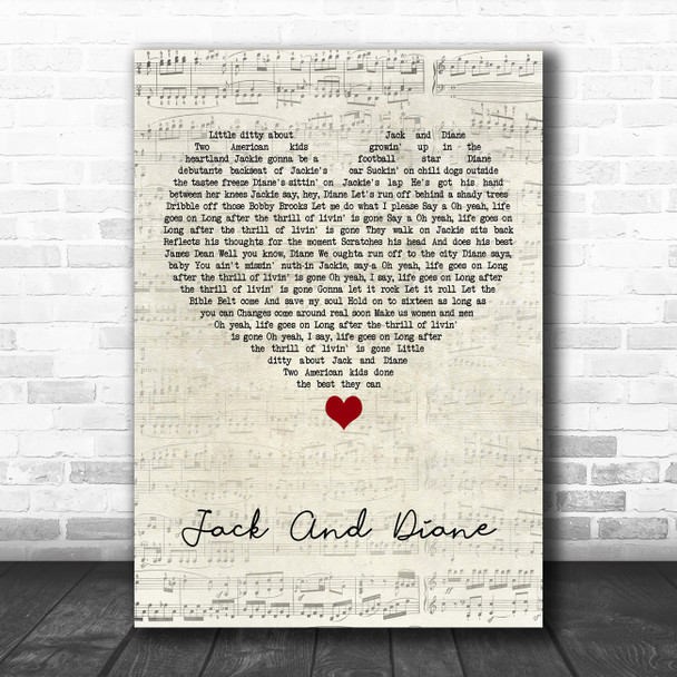 John Cougar Mellencamp Jack And Diane Script Heart Song Lyric Art Print