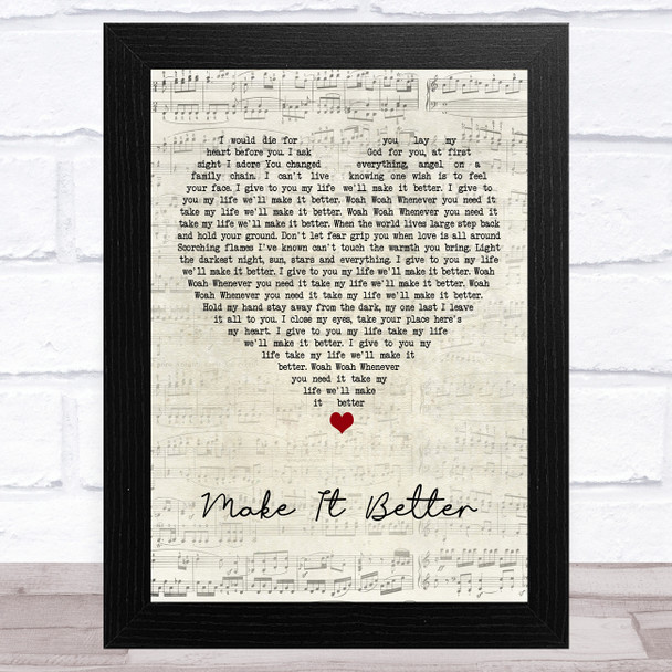 Hermitage Green Make It Better Script Heart Song Lyric Art Print