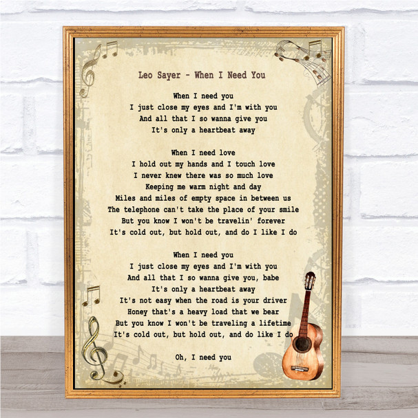 Leo Sayer When I Need You Song Lyric Vintage Music Wall Art Print