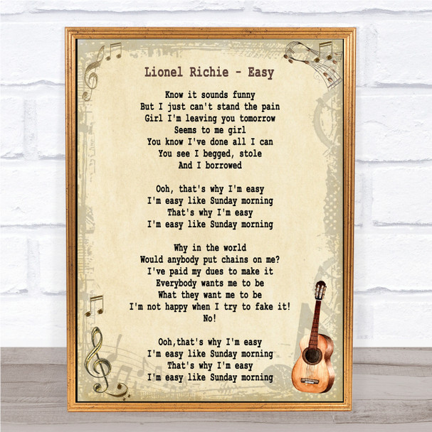 Lionel Richie Easy Song Lyric Vintage Music Wall Art Print
