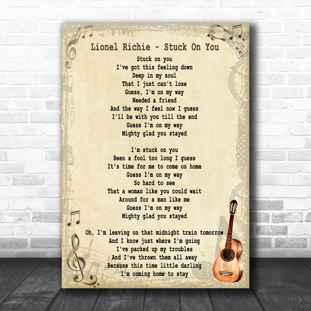 Lionel Richie Stuck On You Song Lyric Vintage Music Wall Art Print