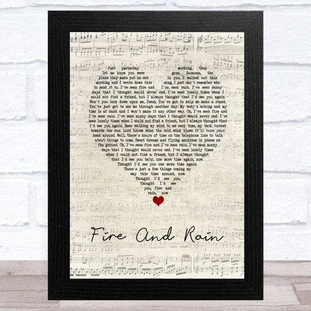 James Taylor Fire And Rain Script Heart Song Lyric Art Print