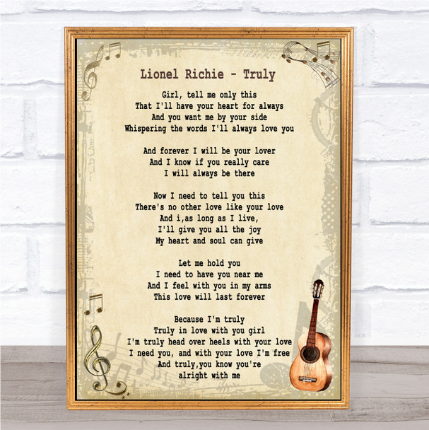 Lionel Richie Truly Song Lyric Vintage Music Wall Art Print