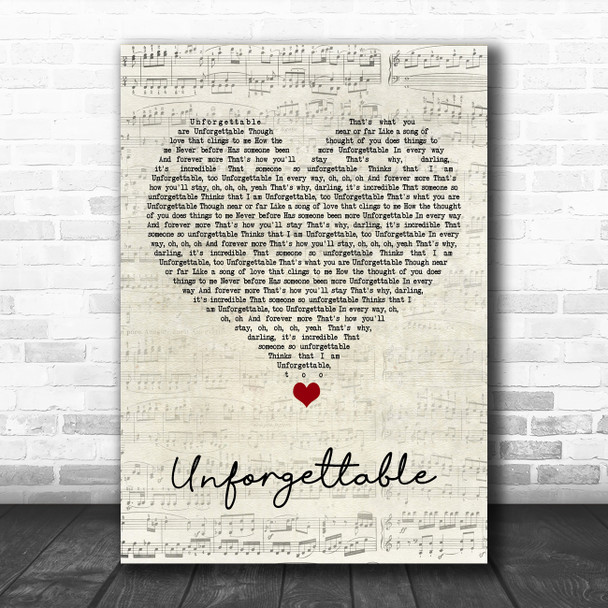 Sia Unforgettable Script Heart Song Lyric Art Print