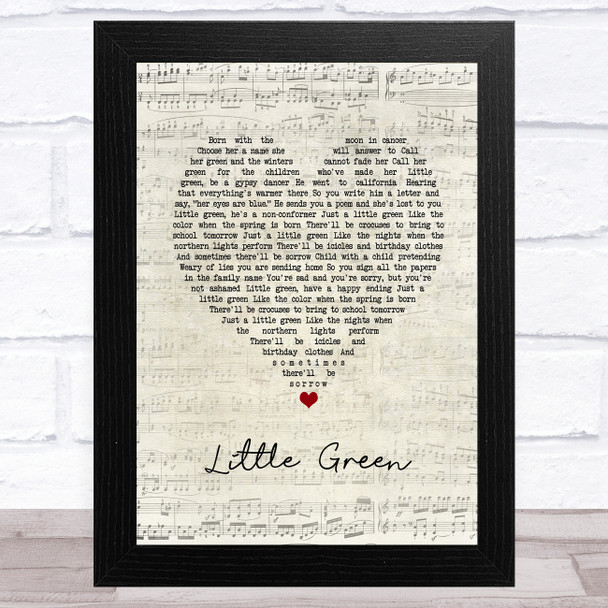 Joni Mitchell Little Green Script Heart Song Lyric Art Print