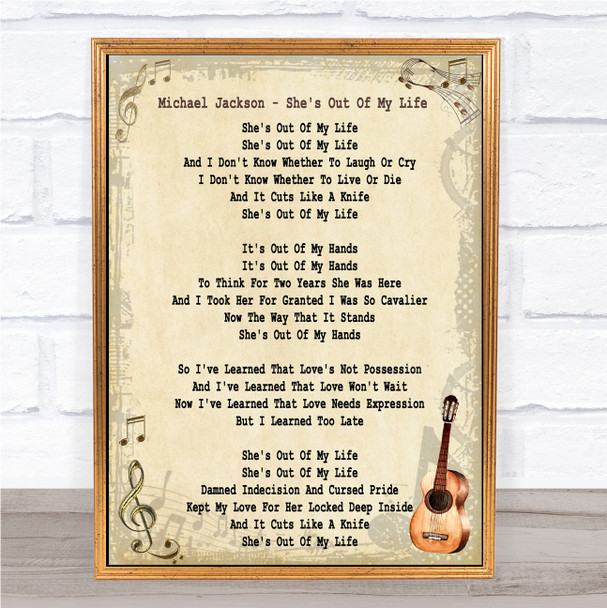 Michael Jackson She's Out Of My Life Song Lyric Vintage Music Wall Art Print