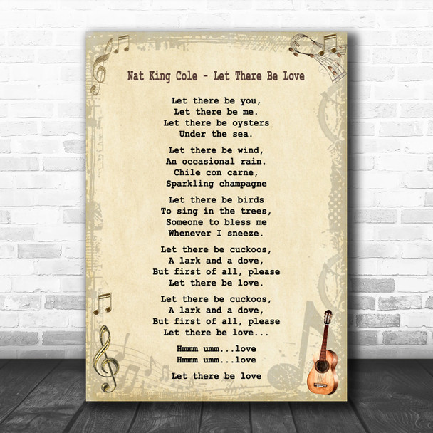 Nat King Cole - Let There Be Love Song Lyric Guitar Music Wall Art Print