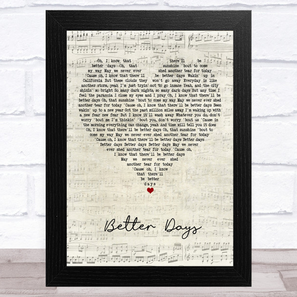 OneRepublic Better Days Script Heart Song Lyric Art Print