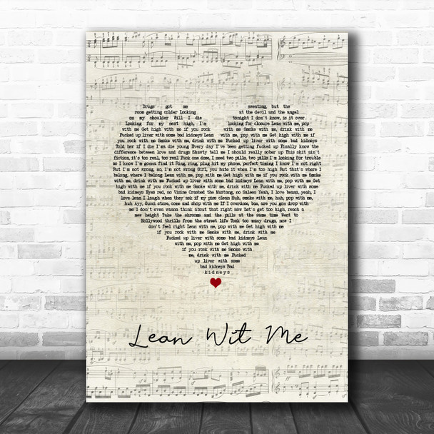 Juice WRLD Lean Wit Me Script Heart Song Lyric Art Print