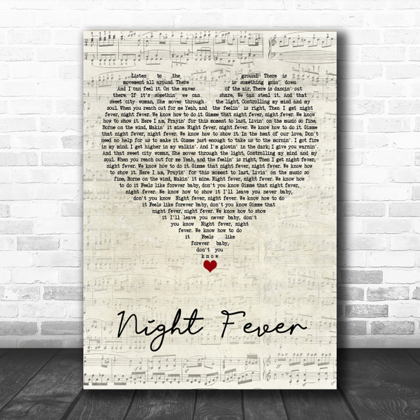 Bee Gees Night Fever Script Heart Song Lyric Art Print