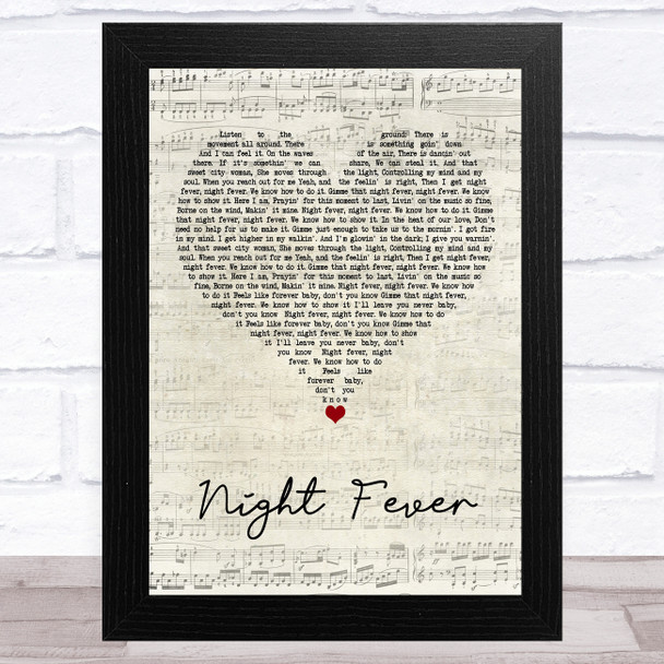 Bee Gees Night Fever Script Heart Song Lyric Art Print