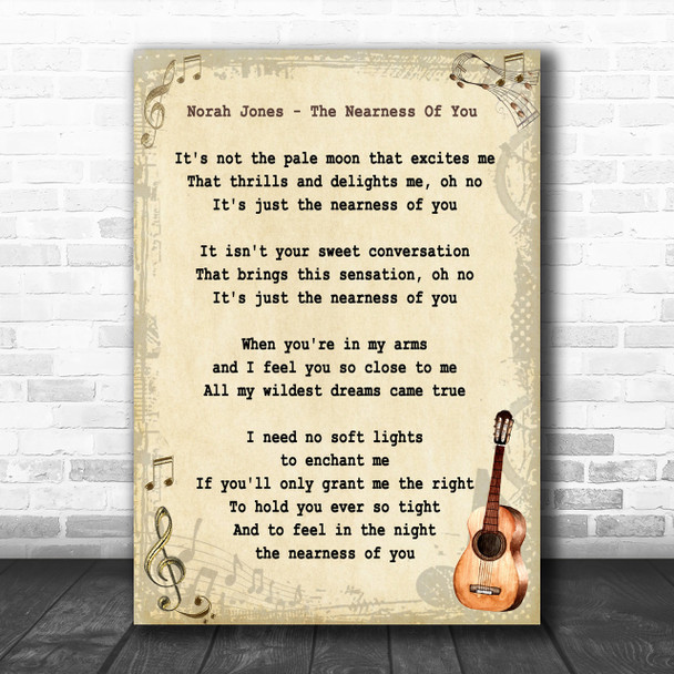 Norah Jones The Nearness Of You Song Lyric Vintage Music Wall Art Print