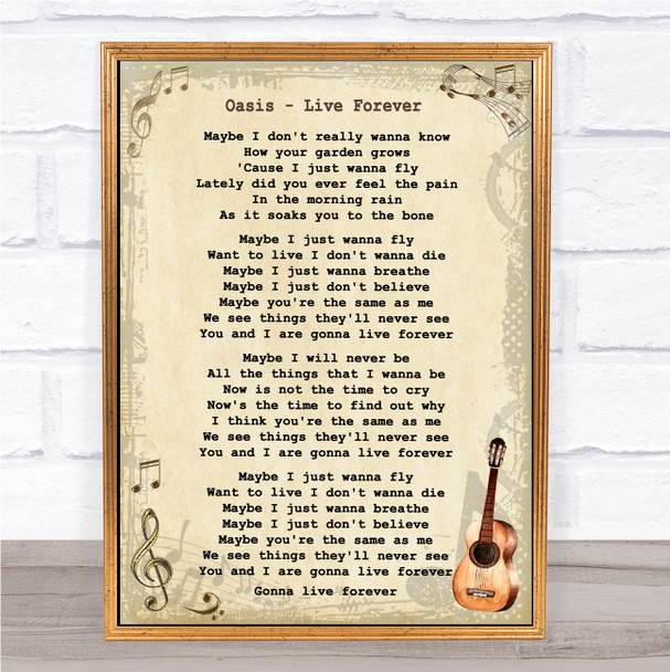 Oasis Live Forever Song Lyric Vintage Music Wall Art Print