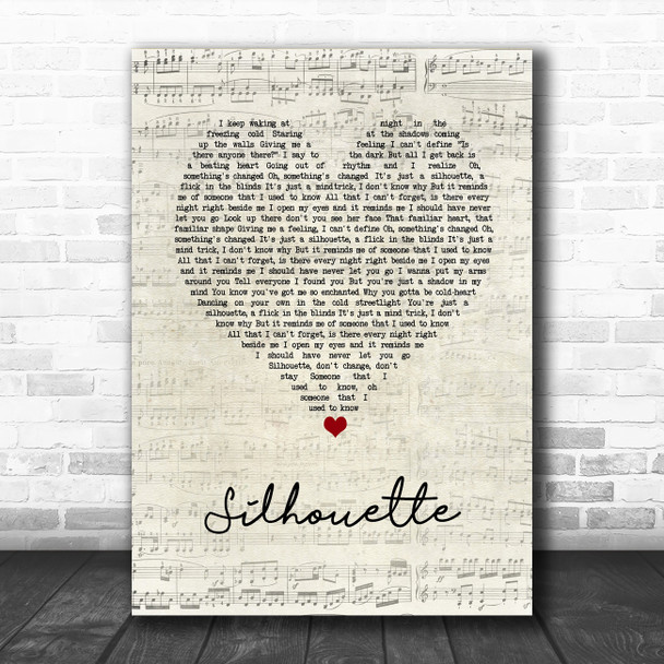 Tom Odell Silhouette Script Heart Song Lyric Art Print