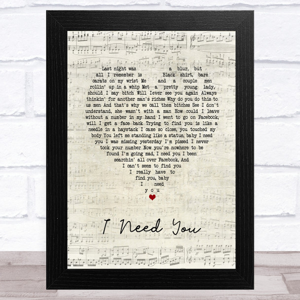 N-Dubz I Need You Script Heart Song Lyric Art Print