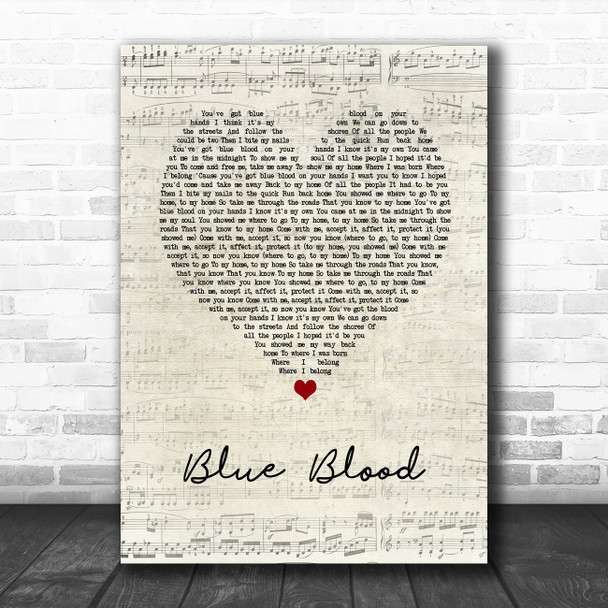 Foals Blue Blood Script Heart Song Lyric Art Print