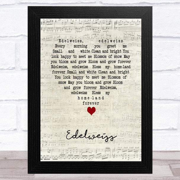 Julie Andrews Edelweiss Script Heart Song Lyric Art Print