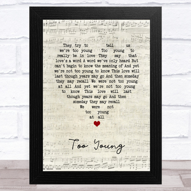 Nat King Cole Too Young Script Heart Song Lyric Art Print