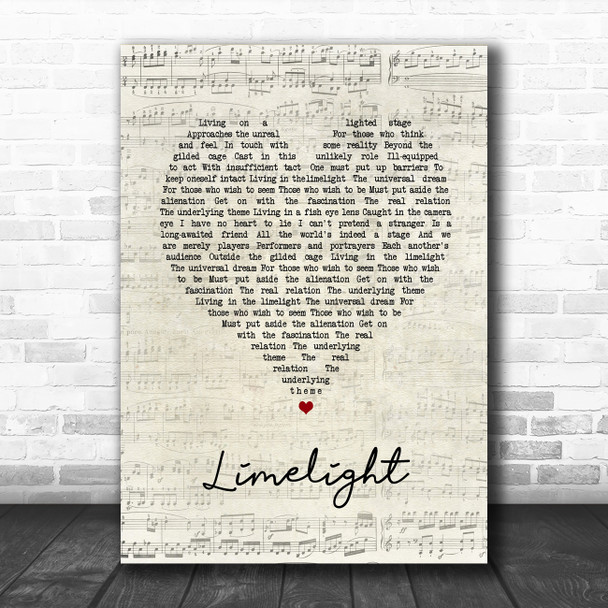 Rush Limelight Script Heart Song Lyric Art Print