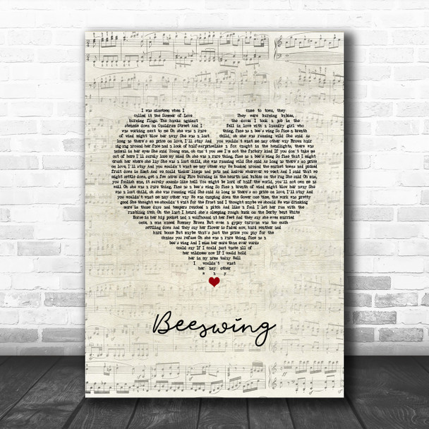 Richard Thompson Beeswing Script Heart Song Lyric Art Print