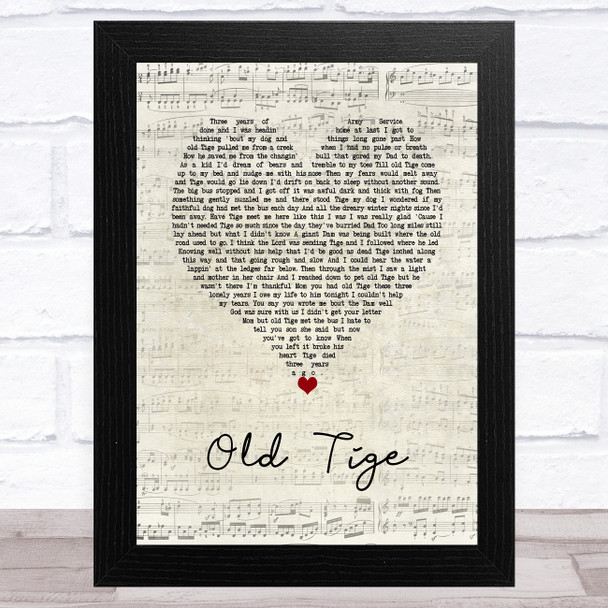 Jim Reeves Old Tige Script Heart Song Lyric Art Print