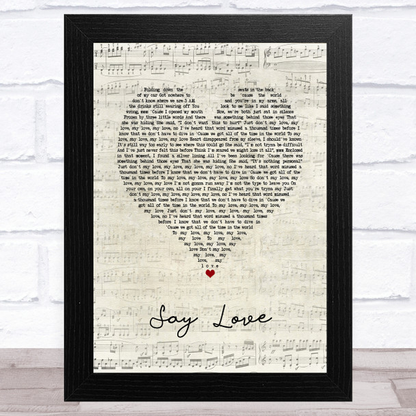 James TW Say Love Script Heart Song Lyric Art Print