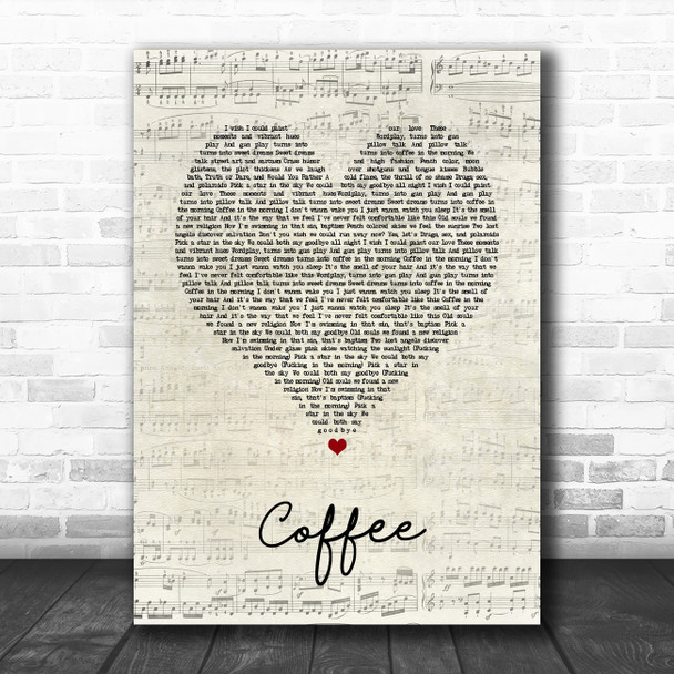 Miguel coffee Script Heart Song Lyric Art Print