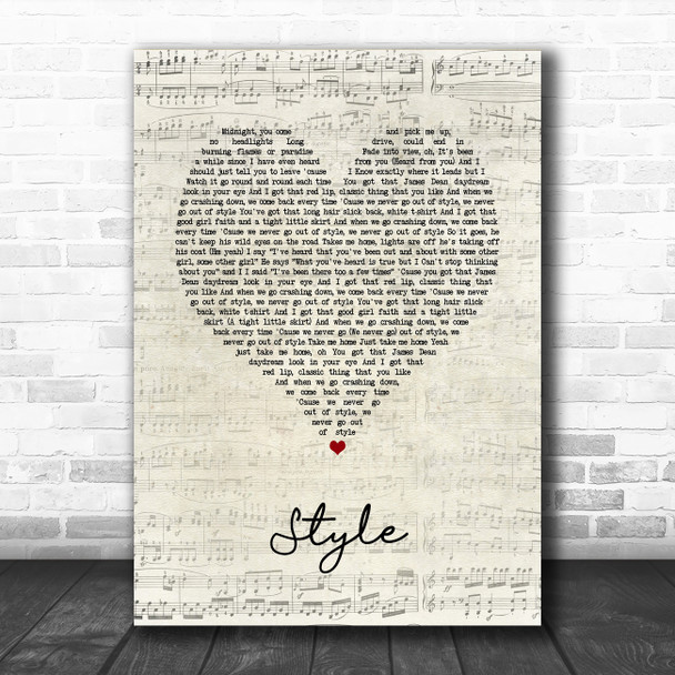 Taylor Swift Style Script Heart Song Lyric Art Print