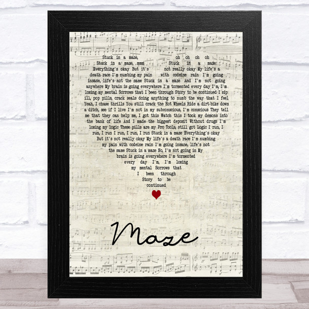 Juice WRLD Maze Script Heart Song Lyric Art Print
