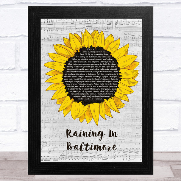 Counting Crows Raining In Baltimore Grey Script Sunflower Song Lyric Art Print