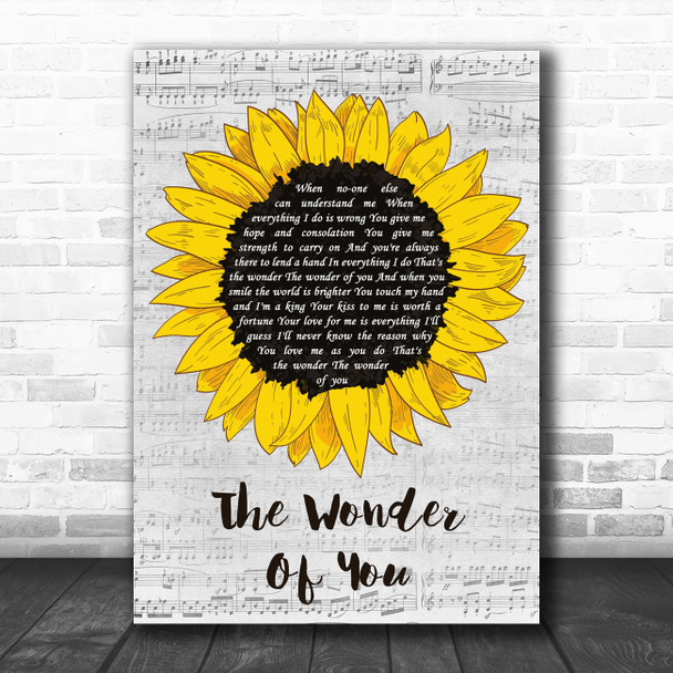 Elvis Presley The Wonder Of You Grey Script Sunflower Song Lyric Art Print