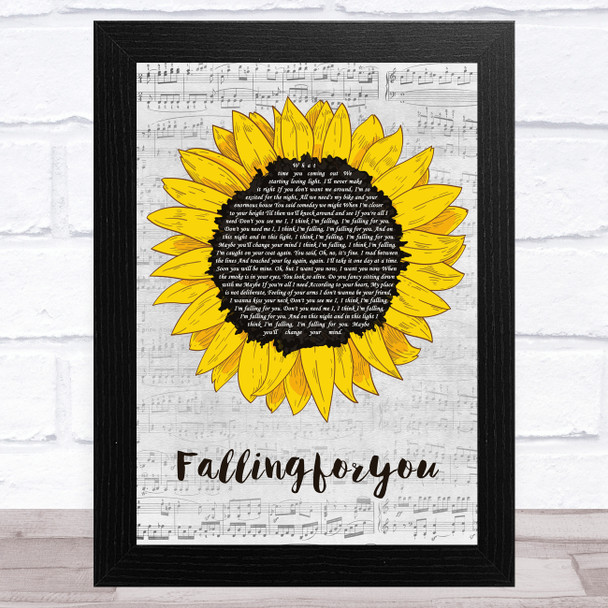 The 1975 Fallingforyou Grey Script Sunflower Song Lyric Art Print