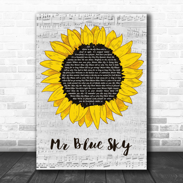 ELO Mr Blue Sky Grey Script Sunflower Song Lyric Art Print