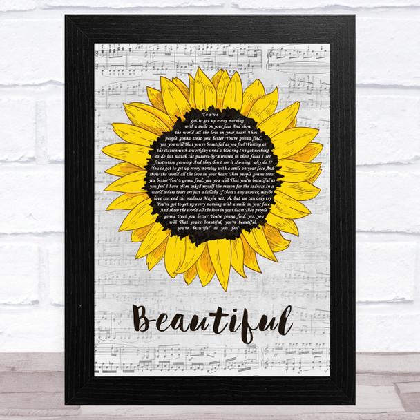 Carole King Beautiful Grey Script Sunflower Song Lyric Art Print