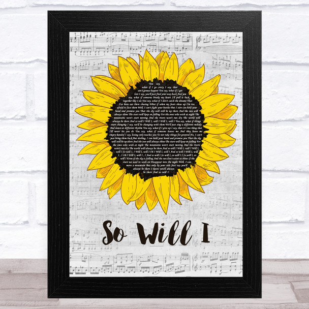 Ben Platt So Will I Grey Script Sunflower Song Lyric Art Print