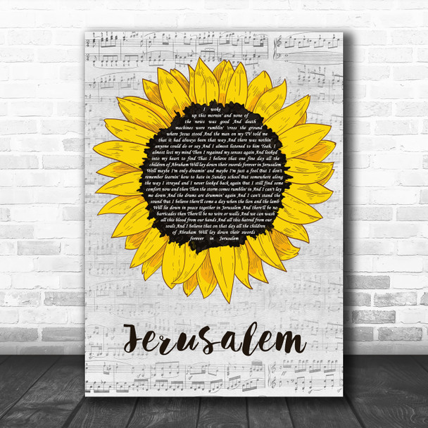 Joan Baez Jerusalem Grey Script Sunflower Song Lyric Art Print
