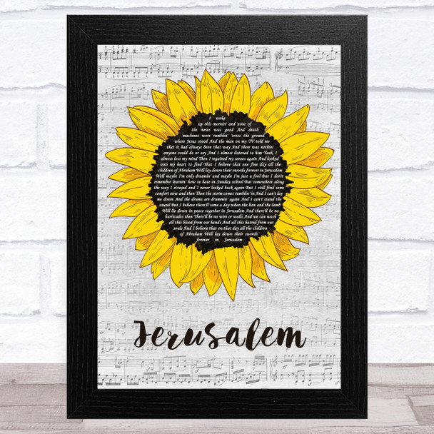 Joan Baez Jerusalem Grey Script Sunflower Song Lyric Art Print