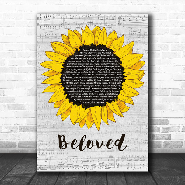 Tenth Avenue North Beloved Grey Script Sunflower Song Lyric Art Print