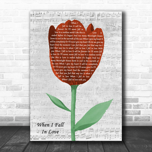 Celion Dion When I Fall In Love Grey Script Watercolour Tulip Song Lyric Art Print