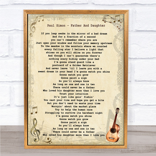 Paul Simon Father And Daughter Vintage Guitar Song Lyric Art Print