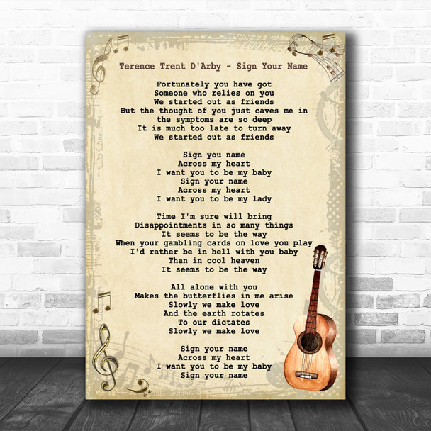 Terence Trent D'Arby Sign Your Name Song Lyric Vintage Music Wall Art Print