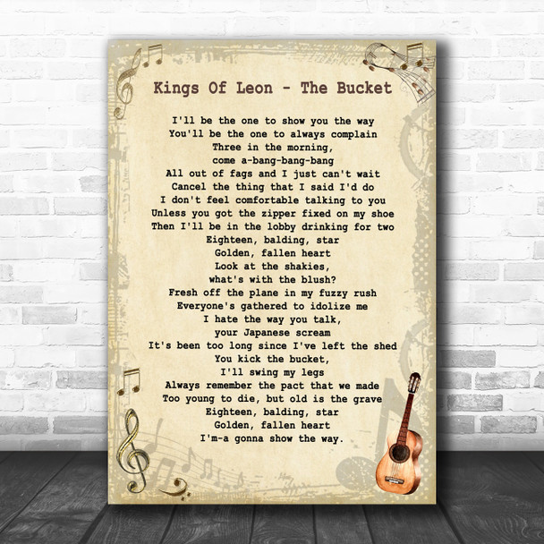 Kings Of Leon The Bucket Vintage Guitar Song Lyric Art Print