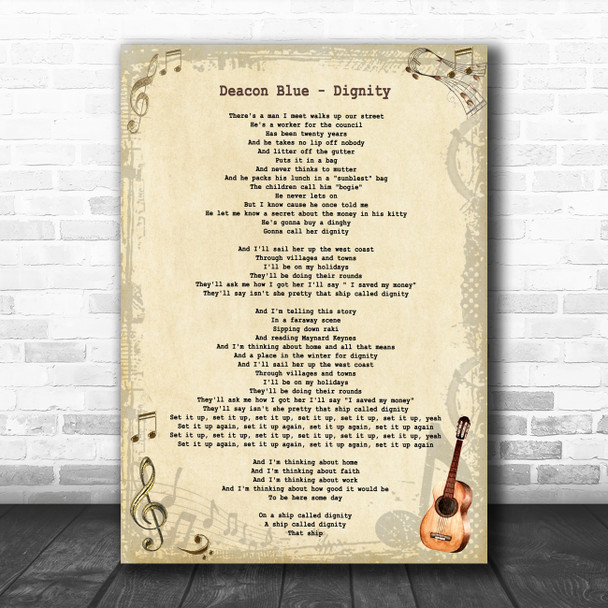 Deacon Blue Dignity Vintage Guitar Song Lyric Art Print