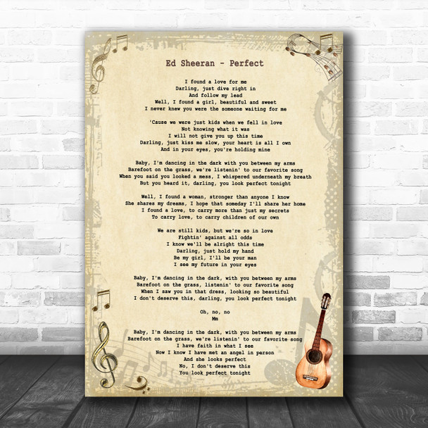 Ed Sheeran Perfect Vintage Guitar Song Lyric Art Print