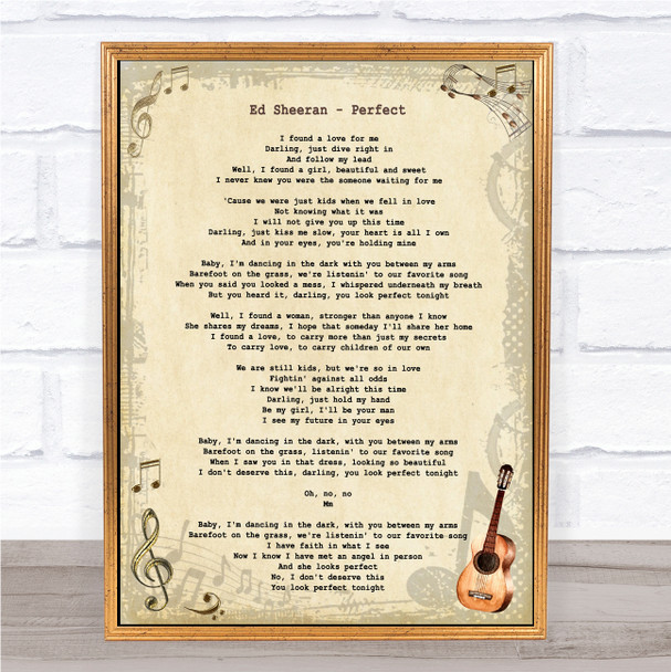 Ed Sheeran Perfect Vintage Guitar Song Lyric Art Print