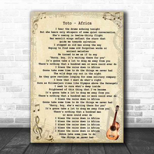 Toto Africa Vintage Guitar Song Lyric Art Print