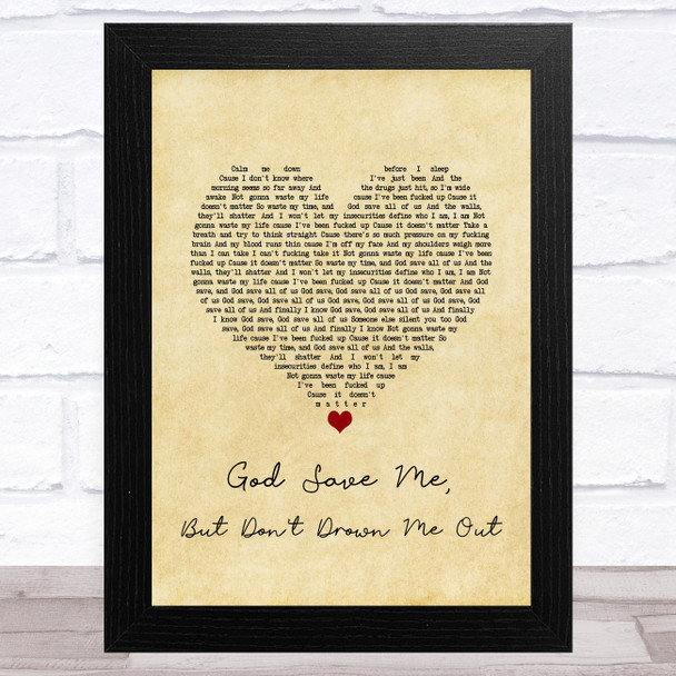 Yungblud god save me, but don't drown me out Vintage Heart Song Lyric Art Print