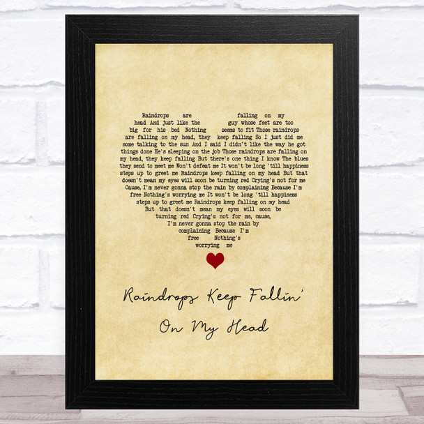 B.J. Thomas Raindrops Keep Fallin' On My Head Vintage Heart Song Lyric Art Print