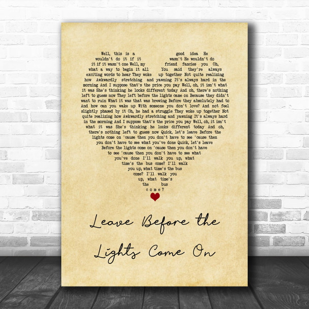 Arctic Monkeys Leave Before the Lights Come On Vintage Heart Song Lyric Art Print