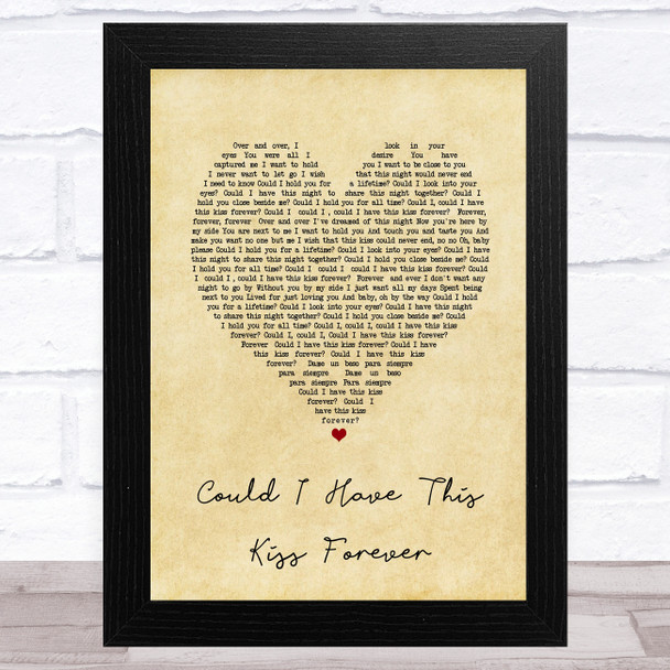 Whitney Houston & Enrique Iglesias Could I Have This Kiss Forever Vintage Heart Song Lyric Art Print
